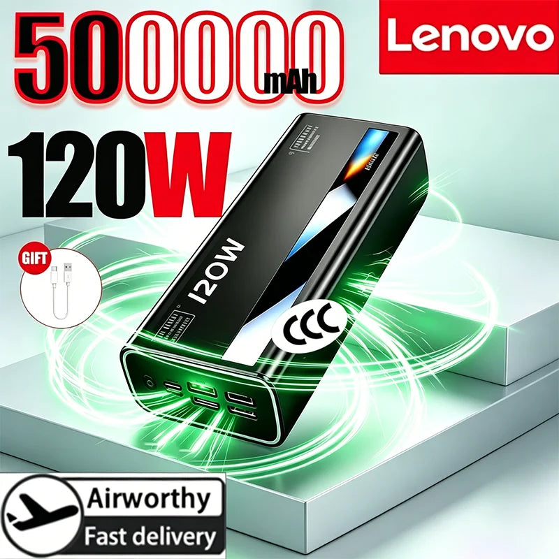 Lenovo 120W Fast Charging Large Capacity 200000mAh 2027 Digital Display Power Bank Outdoor Power Supply for Huawei iPhone