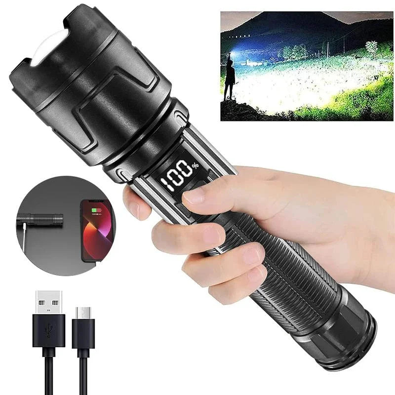 Lenovo 1000000LM Super Bright LED Flashlight Rechargeable USB-C Digital Display IPX8 Waterproof Long Lasting Camping Emergency