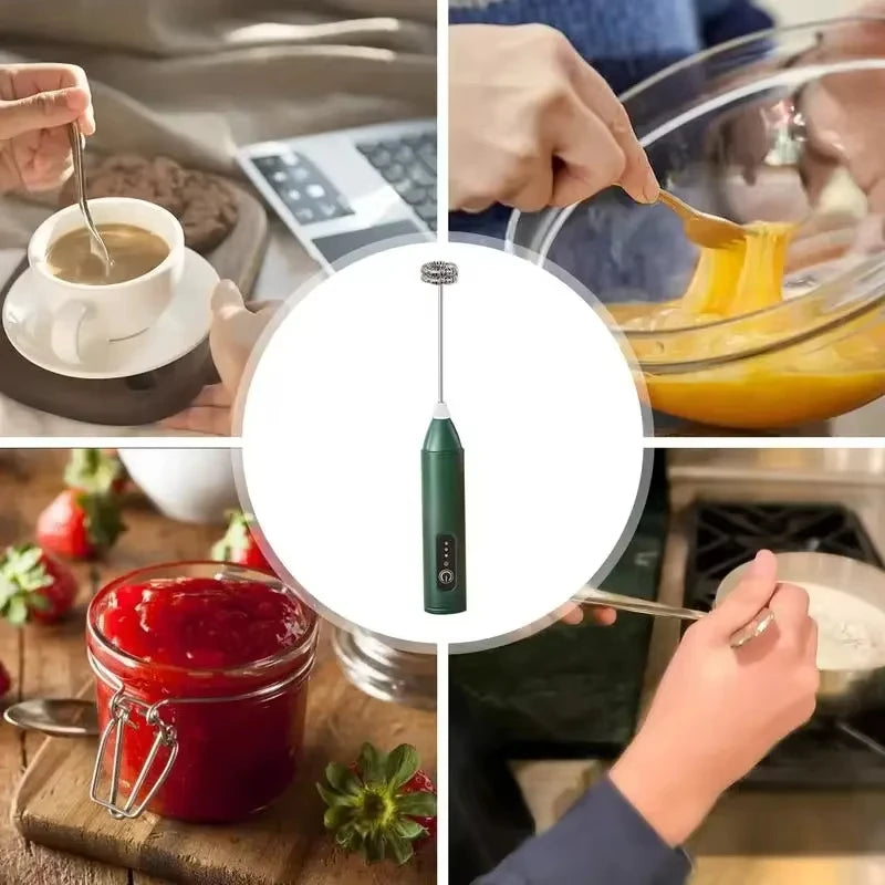 Electric Handheld Milk Frother 3-Speed Adjustable USB Rechargeable Portable Blender Mini Food Mixer for Coffee Lattes Milk
