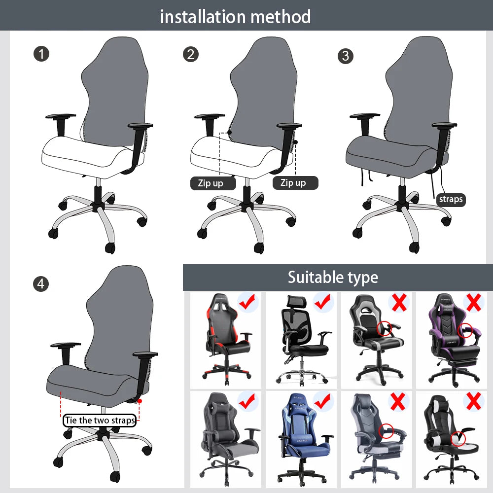 4pcs Gaming Chair Covers With Armrest Spandex Splicover Office Seat Cover For Computer Armchair Protector Cadeira Gamer