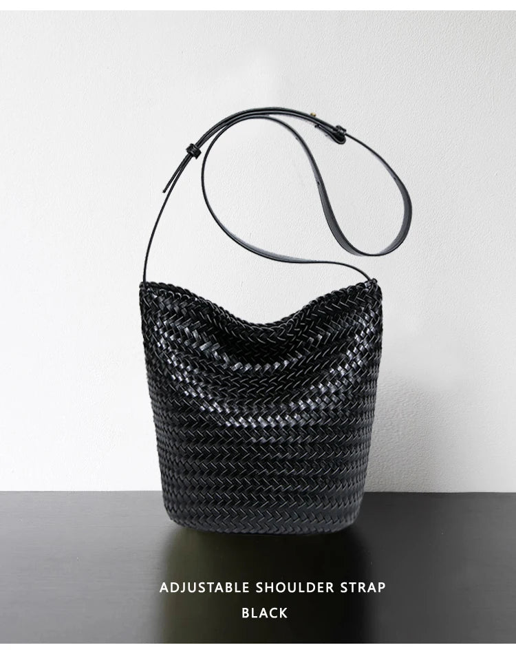 Luxury Women's Shopping Bag New High-End Hand-Woven Leather Bucket Bag Large-Capacity Shoulder Messenger Bag Commuter Tote Bag