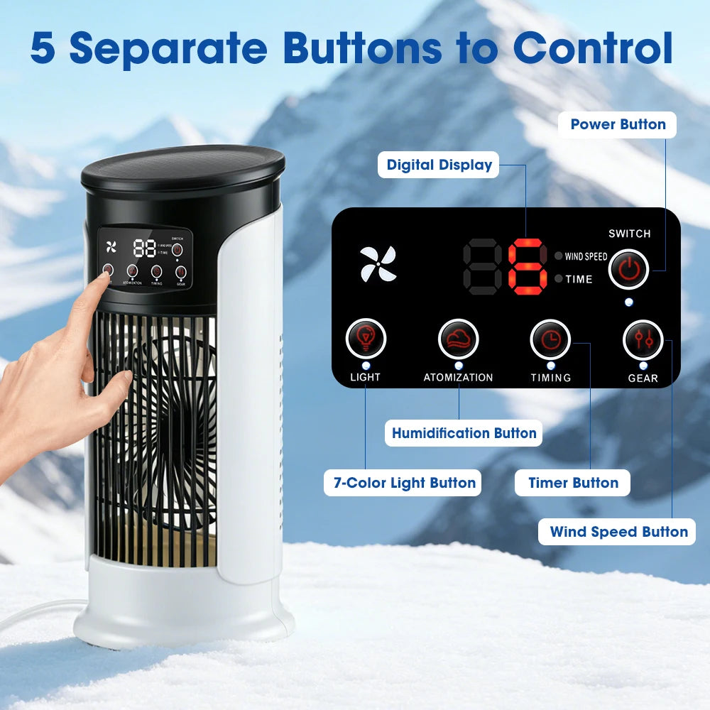 3 in 1 Portable Air Cooler with Humidifier 6 Wind Speed Fast Cooling Air Conditioner Misting Fan for Home Office Kitchen Desktop
