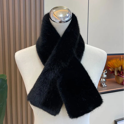 Plush Cross Women's Scarf Winter Thickened Soft Furry Neck Warmer Cute Solid Color Faux Rabbit Fur Scarf Women Collar Scarf New