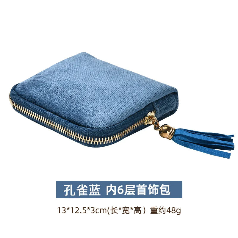 Tassel Jewelry Organizer Bag Portable Travel Case with Metal Zipper for Bracelets Jade Bangles Necklaces Rings Storage Pouch
