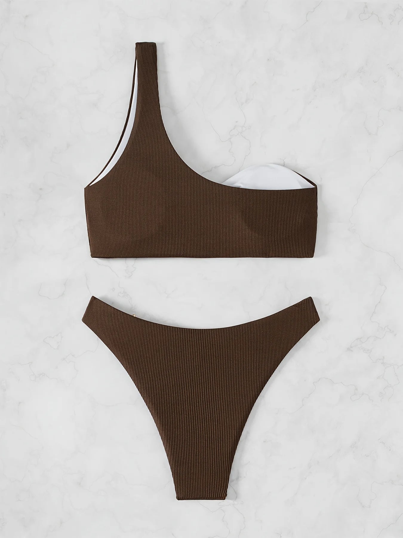 ZTVitality Sexy Brown One Shoulder Bikini Set 2024 New Arrival Padded Bra Swimsuit Women's Swimwear Summer Beachwear Biquini