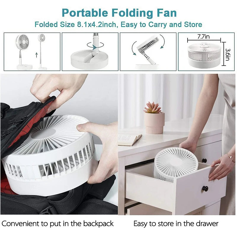 Portable Fan  Rechargeable Mini Folding Telescopic Floor Low Noise Summer Fan Cooling For Household Bedroom Office Deskto