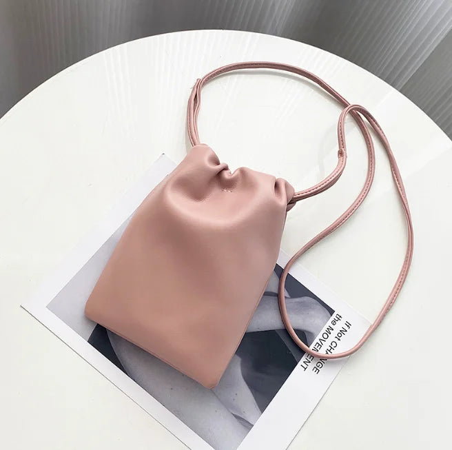 New mobile phone bag women's bag fashionable simple small lucky bag single shoulder crossbody bucket bag drawstring small bag