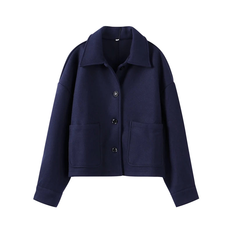 Autumn Winter Women Woolen Jackets Casual Solid Single Breasted Lapel Long Sleeved Coats Female Think Warm High Street Outerwear