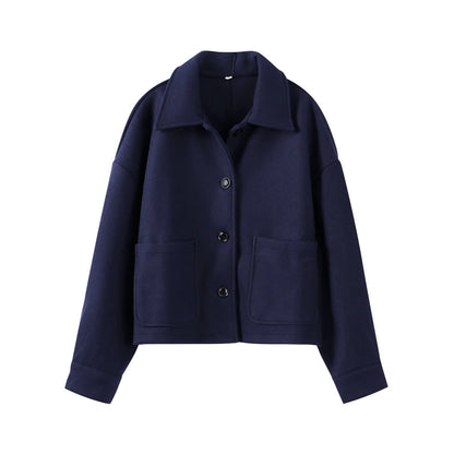 Autumn Winter Women Woolen Jackets Casual Solid Single Breasted Lapel Long Sleeved Coats Female Think Warm High Street Outerwear