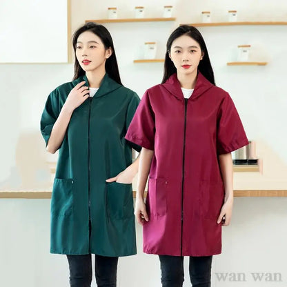 Pet Groomer Work Clothes Dog Grooming Uniform Short Sleeve Waterproof Gown New Black Beauty Salon Robe Barber Shop Apron Y1111