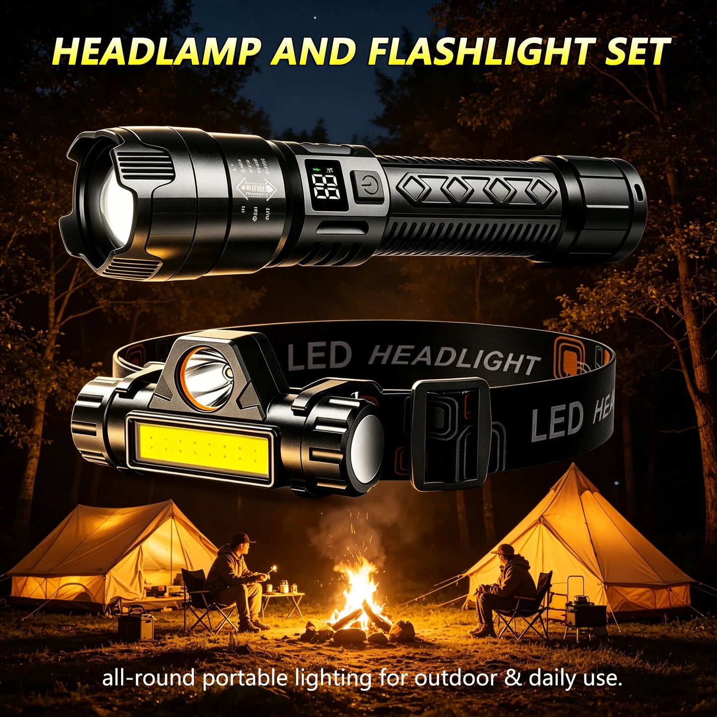Portable headlamp+flashlight,ABS material,rechargeable,with battery level display,high-brightness lighting,for night lighting