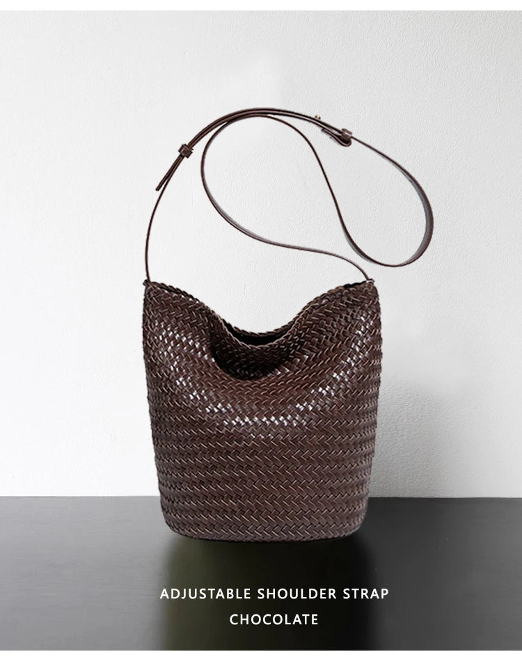 Luxury Women's Shopping Bag New High-End Hand-Woven Leather Bucket Bag Large-Capacity Shoulder Messenger Bag Commuter Tote Bag