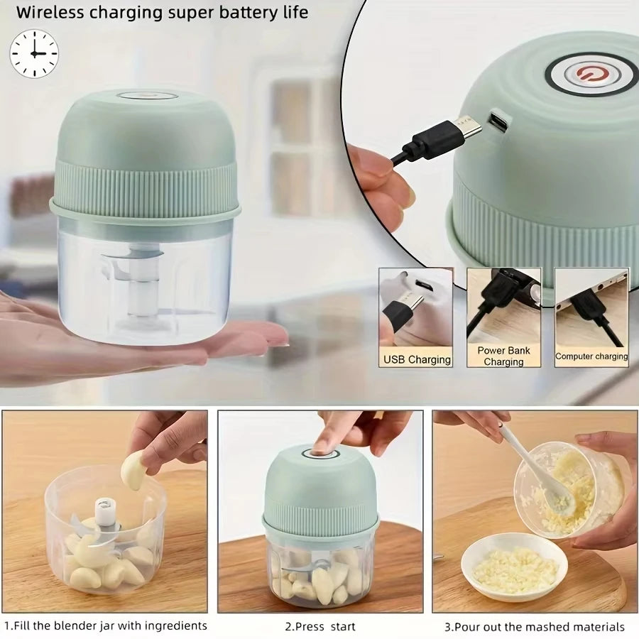 260ML Electric Charging Mini Garlic Masher Portable Onion Chopper Meat Grinder Kitchen Vegetable Blender for Household Use