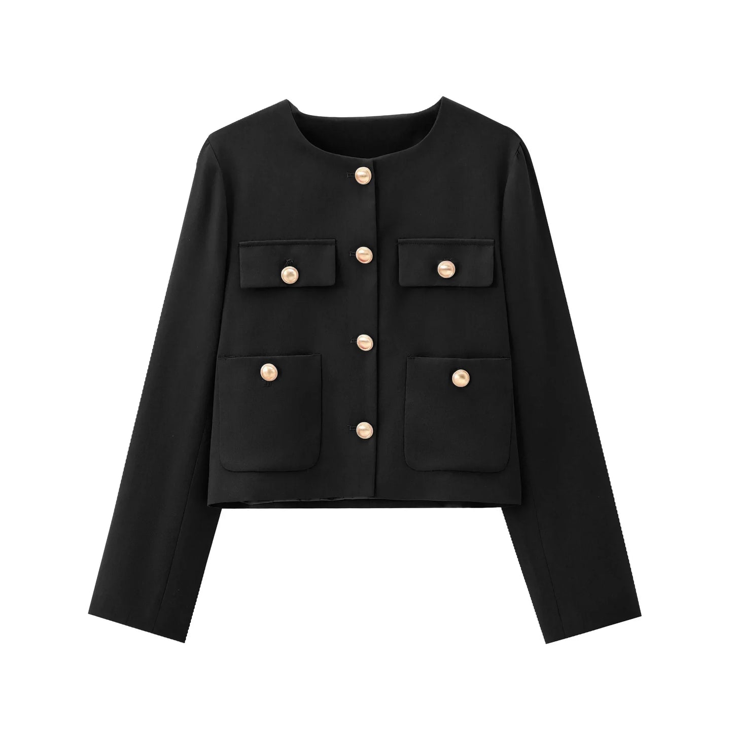 Fall Hot Sale Of The Season New Pure Color Short Coat round Neck Single Button Elegant Lady Niche 8630555 Polyester Fiber Full S