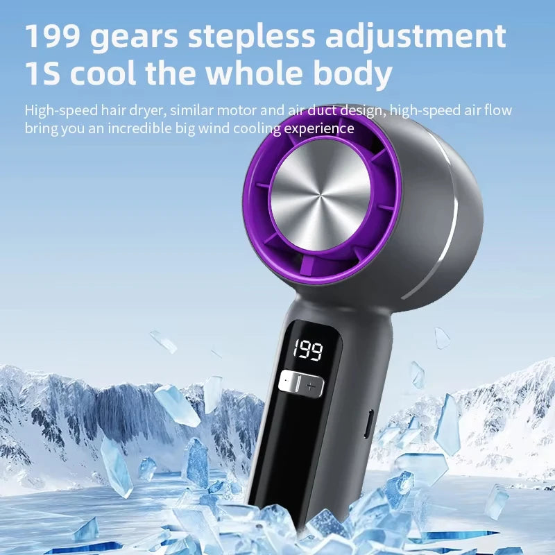 Portable Handheld Fan with LED Display & Lanyard 199-speed High Speed Turbo Wind Summer Cooling Fan 3000mAh 6Hours Battery Life
