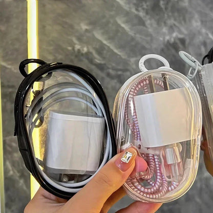 New Round Black PVC Transparent Storage Bag Jewelry Organizer Portable Keychain Data Cable Earphone Coin Charger Storage Pouches