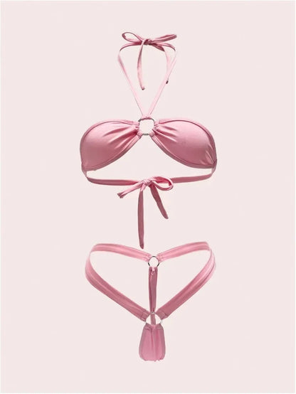 2024 Europe and The United States Breast Ring Decoration Hot Hot Hot Hot Backless Female Two-piece Two-piece Swimsuit in Stock