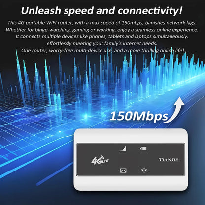 TIANJIE MF904 4G Mobile WiFi Router Mifi With Wifi Hotspot,2100mAh Battery Portable Router,150Mbps Support Global Band Business