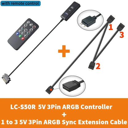 TEUCER  LC-S60 ARGB Controller Cable 5V 3PIN to SATA Interface Extension Controller with Remote Control for PC Cooling Fan