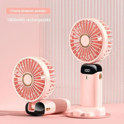 Portable Handheld Fan with Digital Display, 5-Speed USB Rechargeable Mini Fan, Ultra Quiet Personal Fan with Lanyard & Bas