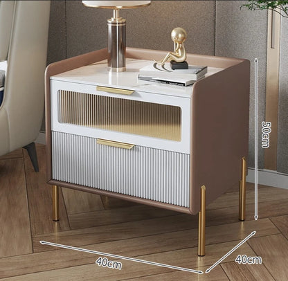 Bedside Table,Modern Light Luxury, Solid Wood Italian Simple Storage, Ultra-narrow Bed Leather Smart Side Cabinet Bedroom