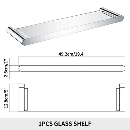 Bathroom Wall Shelf with Rectangle Tempered Glass Stainless Steel Wall Mount Glass Square Shelves Kitchen Organizer Rack Black