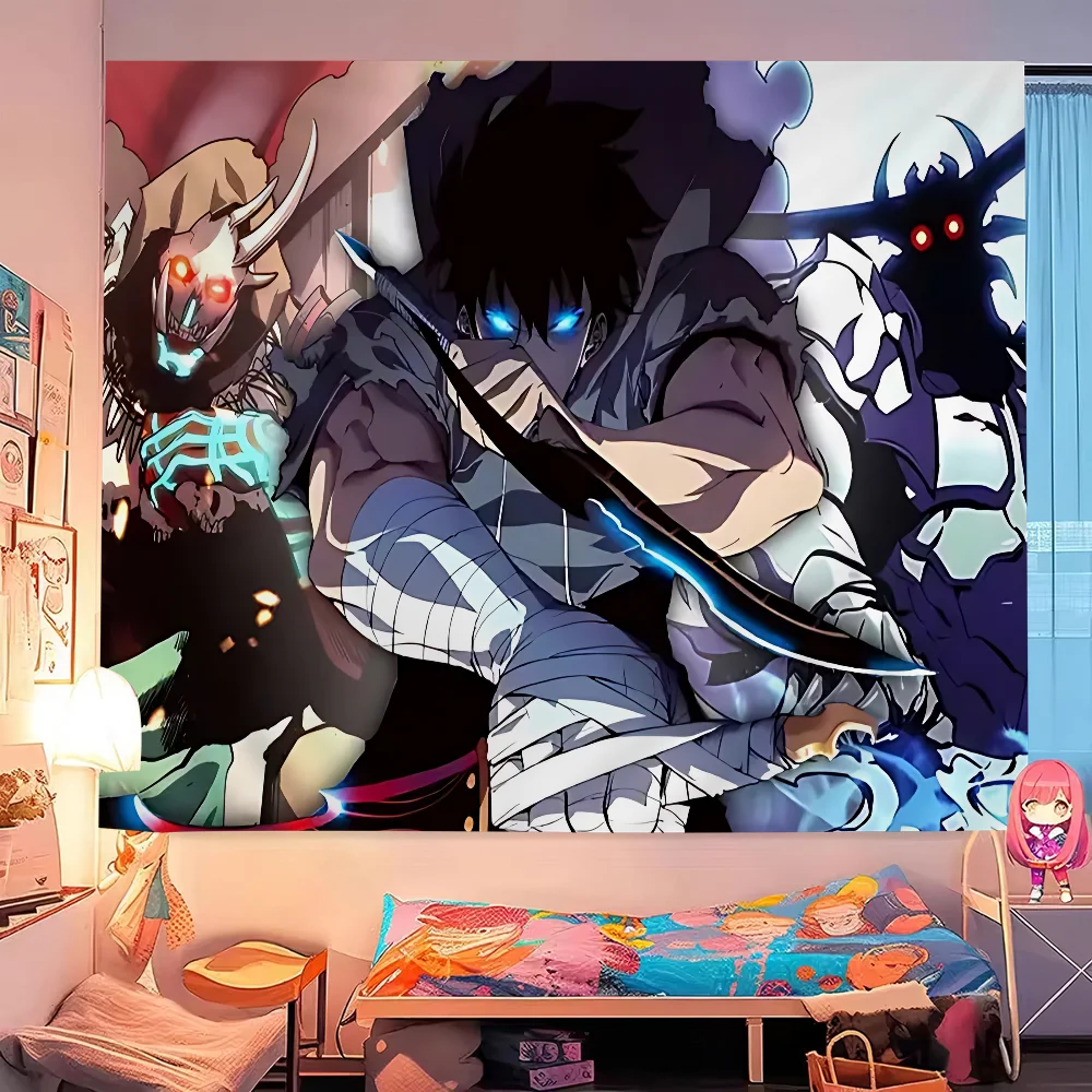 Solo Leveling Anime Cartoon Tapestry Art Science Fiction Room Home Decor Wall Hanging Home Decor
