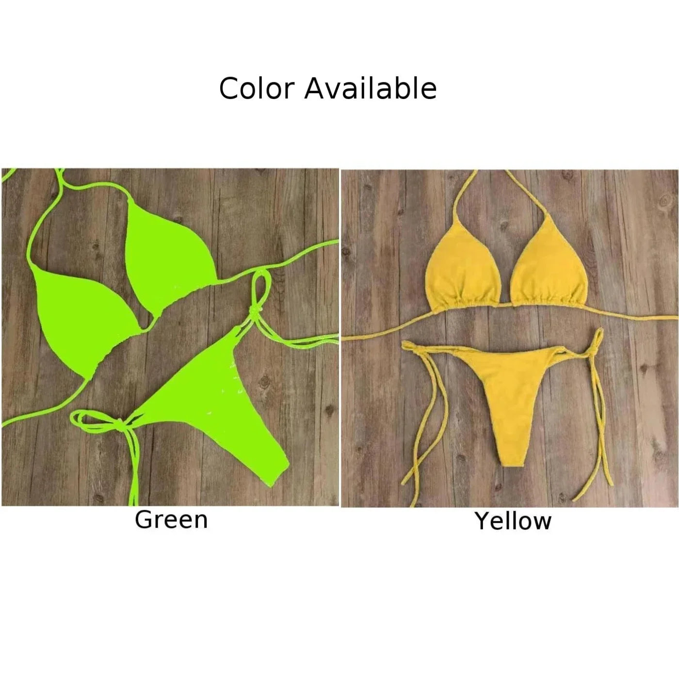 Sexy Women Thong Solid Color Bikini Set Side Halter Tie Swimsuit Ladies Split Strap Adjustable Brazilian Swimwear Soft Beachwear