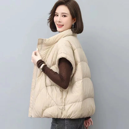 2023 New Down Cotton Vest Women's Autumn Winter Loose Fashion All-match Warm Sleeveless Waistcoat Jacket Female Tops