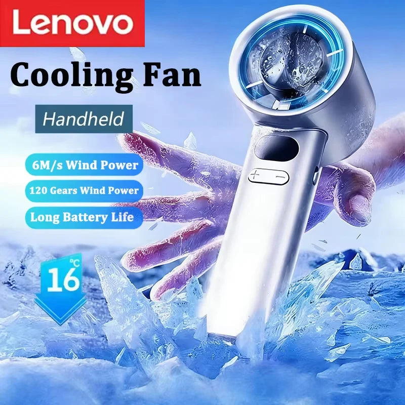 Lenovo With LED Digital Display Portable Handheld Fan 3000mah Electric Hand Fan Ice Compress High-Speed Cooling New