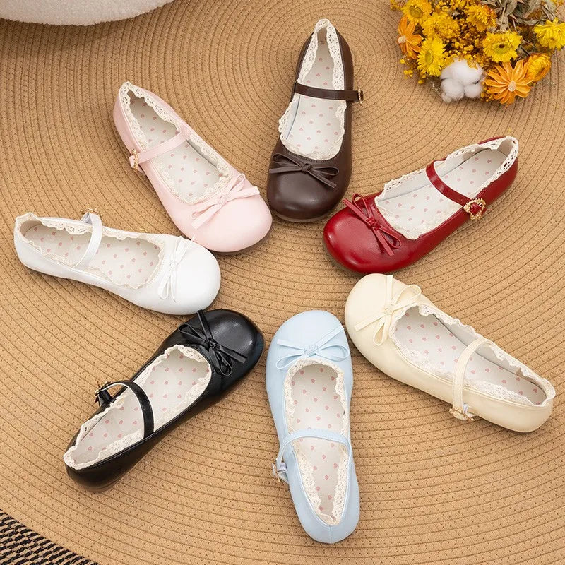 Women Flats Fashion Lolita Shoes Spring New Round Head Shallow Mouth Sneakers Women Butterfly Knot Soft Sole Non-slip Flat Shoes
