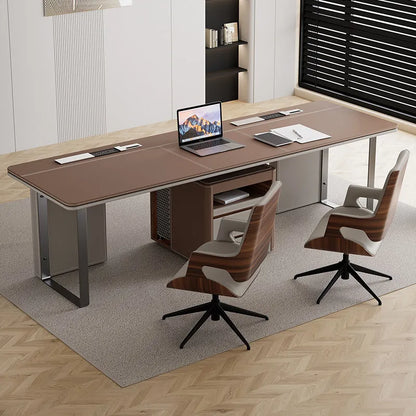 Office Desk Minimalist Design Boss Computer Desk Office Furniture Modern Simple Saddle Leather Desk Light Luxury Home Study