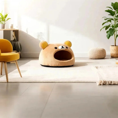 Kawaii Rilakkuma Bear Pet Bed Soft Plush Cave Nest for Cats Puppies Perfect Gift for Pet Owners Kawaii Pet Furniture