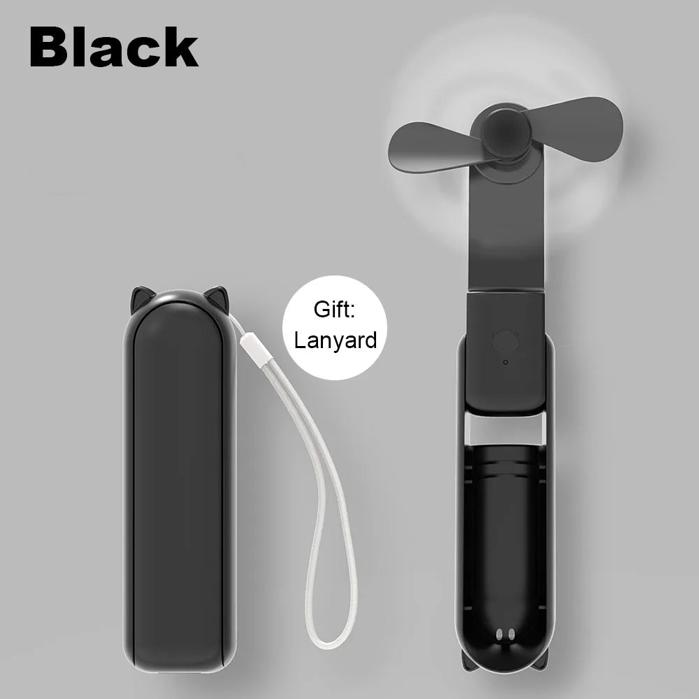 Mini Portable Handheld Fan 2000mAh USB Rechargeable Folding Small Pocket Fan with Handy Power Bank Foldable Hand Fan for Outdoor
