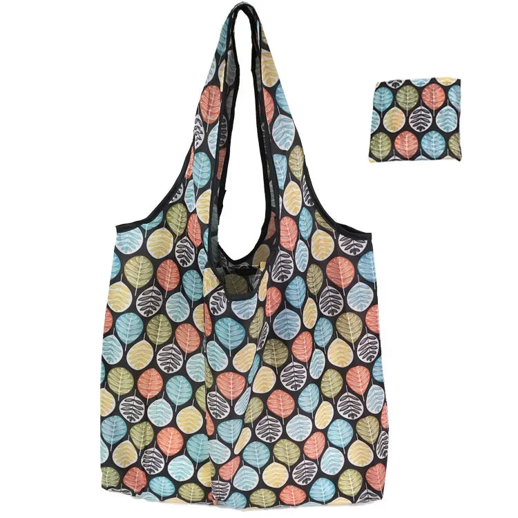 Reusable Shopping Bag Women Cute Fish Cart Flower Print  Nylon Foldable Grocery Bag Creative Eco-Friendly Tote Bag Lightweight