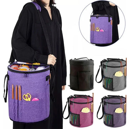 Knitting Tool Storage Bag Yarn Crochet Organizer Tote Bag Large Capacity Portable with Front Yarn Needles Hooks Pocket