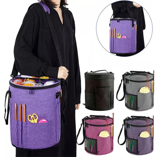Knitting Tool Storage Bag Yarn Crochet Organizer Tote Bag Large Capacity Portable with Front Yarn Needles Hooks Pocket