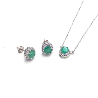 Elegant Natural Emerald Jewelry Sets Sterling 925 Silver Gemstone 5mm Fine Jewelry for Women Party Wedding Fine Jewelry Gift