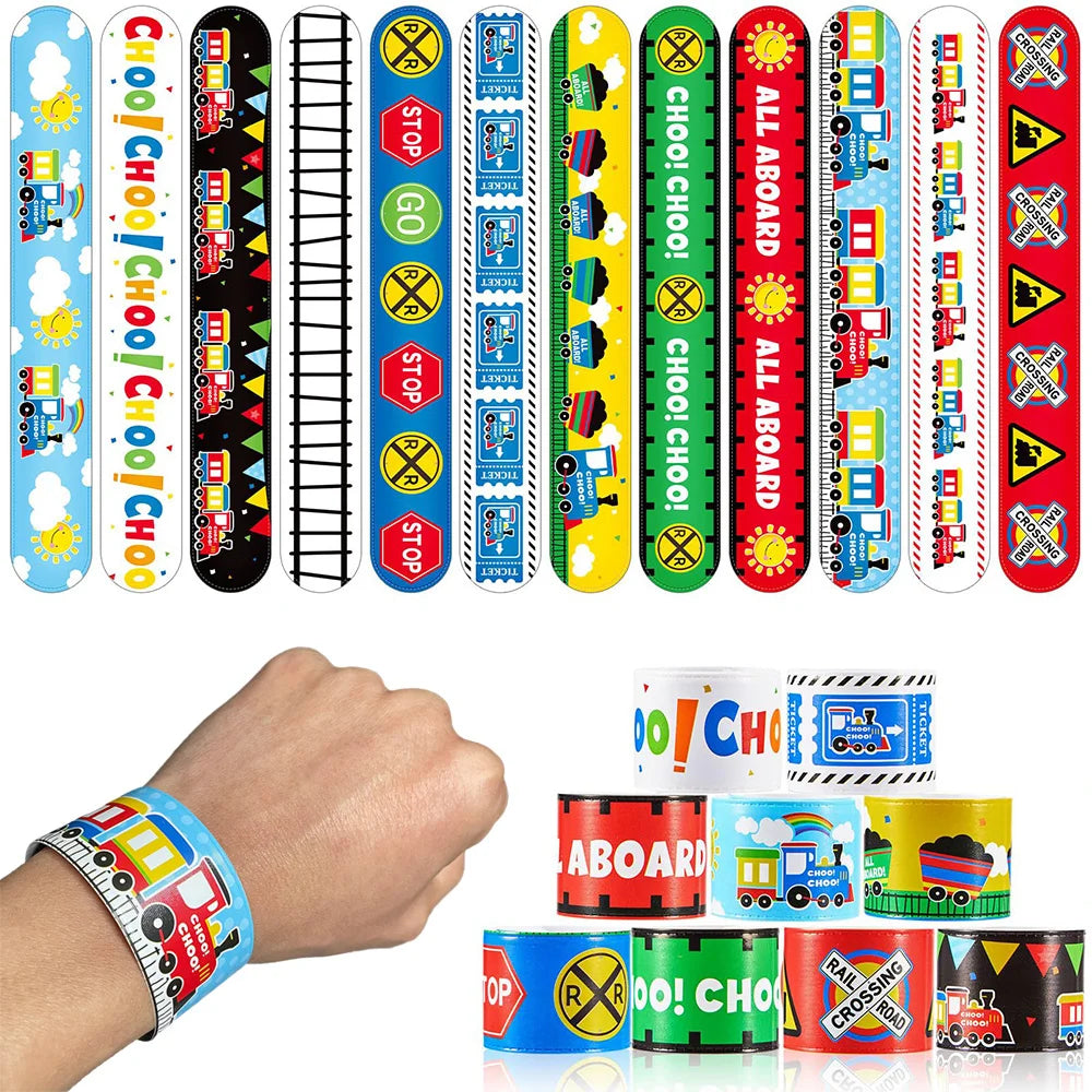 Train Party Supplies Drinking Straws Temporary Tattoos Keychains Slap Bracelets Stickers Goodie Bag Transportation Birthday Gift