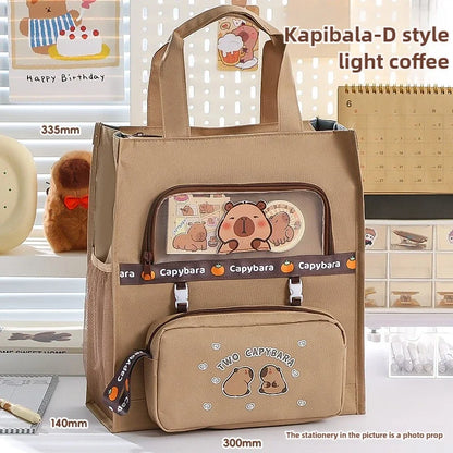 Student Stationery Bag Learning Bag Cartoon Pattern Textbook Storage Bag Large Capacity Lightweight Multi-functional Tote Bag
