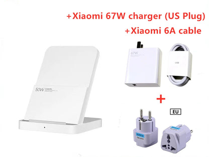 Xiaomi Mi 50W Wireless Charger Pro Vertical Air Cooling Fast Charging For Xiaomi 17/15/14/13/12 Series For iPhone Series