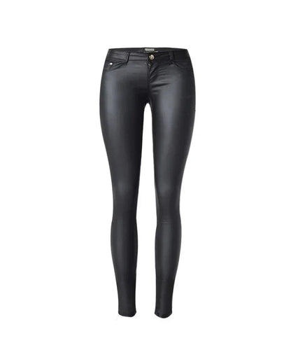Women's Leather Pant Low Rise Stretch Coated PU Faux Leather Trousers for Women