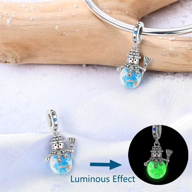 Original 925 Sterling Silver Charms Beads Winter Snowflake Snowman Igloo Penguin Pendant Fit Bracelet Women Jewelry Gift