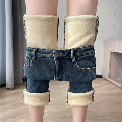 Womens Jeans Fleece Lined Thickened Winter Warm Straight Leg Loose Fit High Waist Slimming Trousers Y2k clothes Y2k jeans