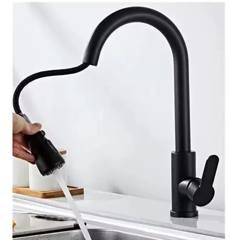 Kitchen Faucet Flexible Pull Out 2 Modes Nozzle Hot Cold Water Mixer Tap Deck Mounted Sprayer and Stream SUS 304 Faucets