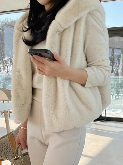 Chic Autumn Winter Vintage Hooded Mink Fur Vest Loose Versatile Women's Jaet Coat Soft Plu Comfortable Casual Outerwear
