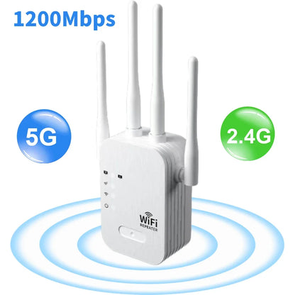 Répéteur WiFi 1200 Mbps, amplificateur de réseau sans fil 5 GHz/2,4 GHz double bande, routeur WiFi longue portée pour la maison
