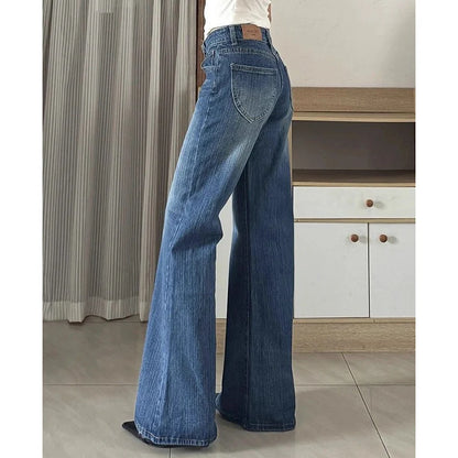 2025 Female Chic Low Waist Flare Jeans Women Retro Blue Slim Fit Bell Bottom Pants Lady Korean Fashion Denim Trousers