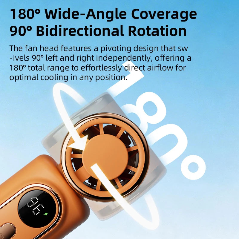 Portable Mini Fan Handheld Small Fan 5 Speed 3000mAh USB Rechargeable LED Display 180° Rotatable Clip Cooling Turbo Fans