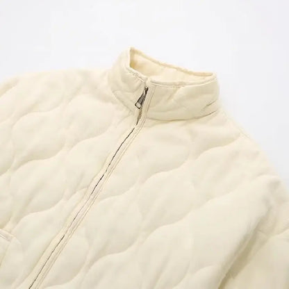 Women's Cotton Padded Jacket Winter Long-Sleeved Pocketed Loose Stand Collar Zipper Solid Color Coat Street Style Fash